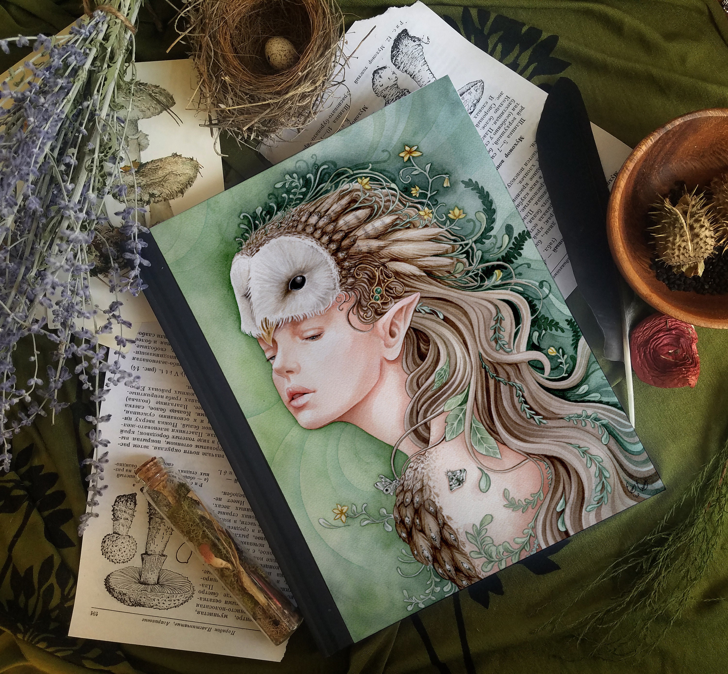Owl Maiden Notebook / Journal / Sketchbook - Goddess - Fantasy - Spiritual - Mask - Masquerade