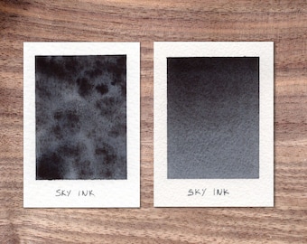 Sky Ink - Dark Sienna Blue/Black - Handmade Watercolor Paint - Semi-Granulating Semi-Separating - Half Pan - Dot Card