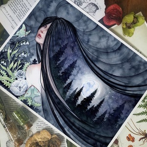 Night Veil - Fantasy Art- Fine Art Print - Lunar - Night - Stars - Forest