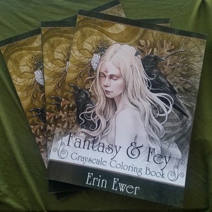 Coloring Book - Fantasy and Fey - Grayscale - Fairy - Adult Intermediate