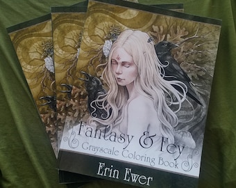 Livre de coloriage - Fantasy et fée - niveaux de gris - fée - adulte de niveau intermédiaire