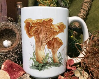 Mushroom Mug - Yellow Chantrelle - 11oz or 15oz Mug - Coffee and Tea - Ceramic - Cottage Core - Goblin Core
