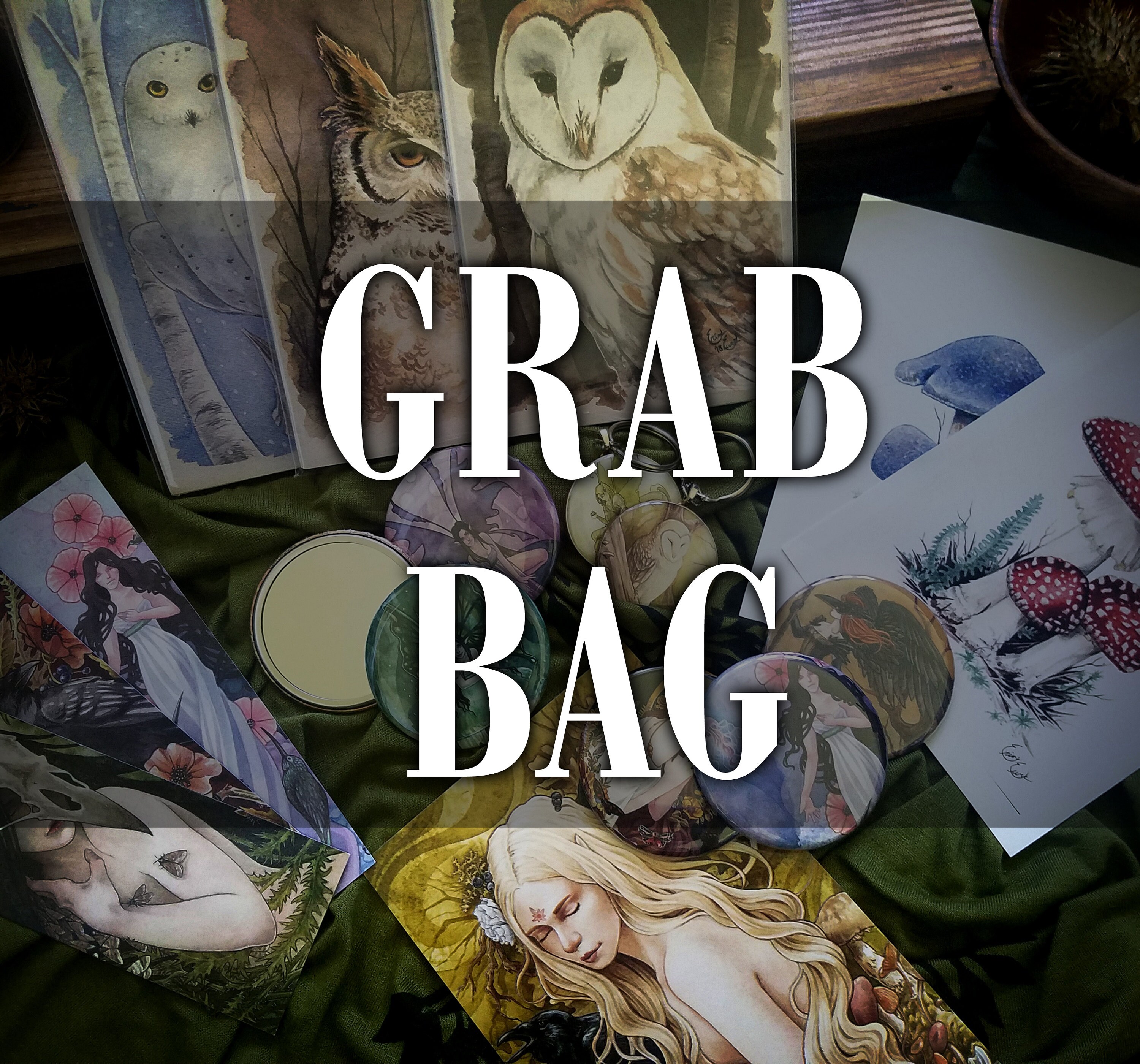 Grab Bag - Mystery package - Stickers, Mirrors, Mini Prints, Bookmark…