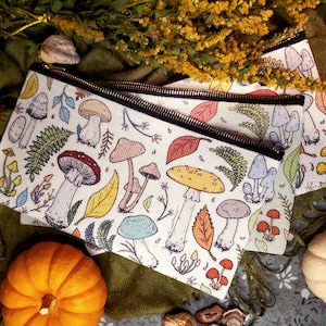 Pochette zippée champignon - Maquillage ou cosmétiques - Trousse - Automne - Nature - Goblincore - Cottagecore - Mignon