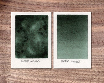 Deep Woods - Dark Forest Green Handmade Watercolor Paint - Semi-Separating - Granulating - Half Pan - Dot Card