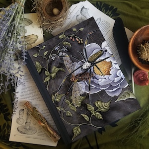 Orb Weaver and Cicada Journal - Notebook / Sketchbook - Spirit Animal - Spider - Grimoire - Book of Shadows