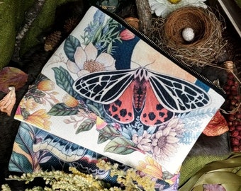 Moth Collection Zipper Pouch - 3 Options - Makeup Cosmetics - Pencil bag - Goblincore - Cottagecore - Cute - Tiger - Silk - Rosy Maple