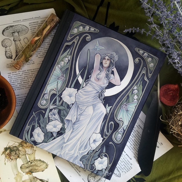 Luna Art Nouveau -  Art Journal / Notebook / Sketchbook - Lunar Moth - Moon - Spiritual - Goddess