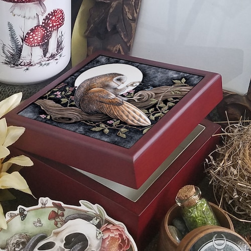 Tile Keepsake Box Barn Owl Spirit Nature Trinket Etsy