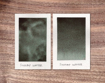 Swamp Water - Dark Brown Green Handmade Watercolor Paint - Separating - Granulating - Half Pan - Dot Card