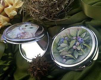 Blueberries Compact Mirror - Art - Clamshell - Pocket - Purse - Small - Accessories - Floral