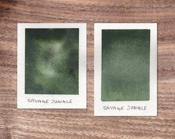 Savage Jungle - Dark Forest Green Handmade Watercolor Paint - Separating - Granulating - Half Pan - Dot Card