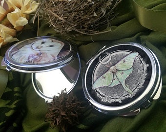 Luna Moth Compact Mirror - Two Options - Moon Magic Art - Clamshell - Pocket - Purse - Small - Accessories