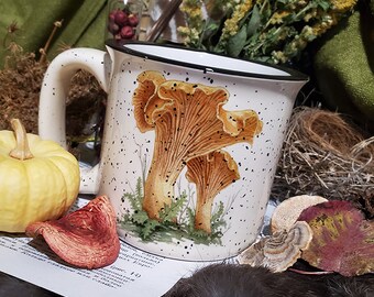 Mushroom Mug - Yellow Chantrelle - 11oz or 13oz Mug - Coffee and Tea - Ceramic Enamel - Cottage Core - Goblin Core