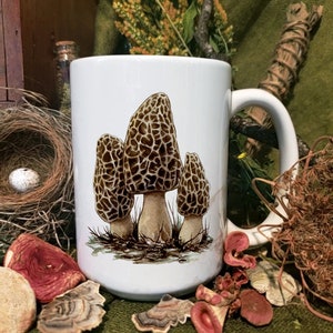 Morel Ceramic Mug - Edible Mushroom - 11oz or 15oz Mug - Coffee and Tea - Goblin core - Cottage Core
