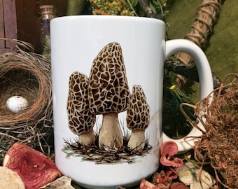 Morel Ceramic Mug - Edible Mushroom - 11oz or 15oz Mug - Coffee and Tea - Goblin core - Cottage Core