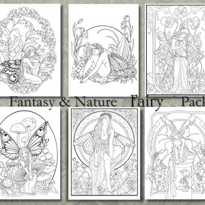 DIGITAL Fairy Coloring Pack - Fantasy and Nature - Adult Intermediate Art Nouveau - PDF Download