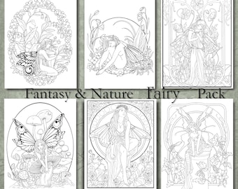 DIGITALE Fee Ausmalpaket - Fantasy und Natur - Erwachsene Fortgeschrittene Jugendstil - PDF Download