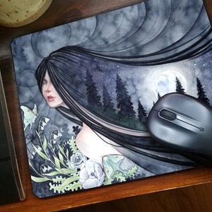 Fantasy Mousepad - Night Veil - Office - Forest - Luna Moth - Edge Lock Stitching