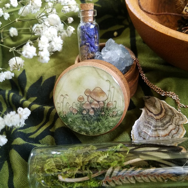 Mushroom and Moss Dream Box - Keepsake - Trinket - Jewelry - Ring - Cottage Core - Goblin Core