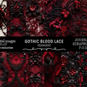 Blutrote Spitze, digitales Papier, nahtloses Muster, viktorianische Spitze für Scrapbook, Papiere für Journaling, Gothic valentine, sofortiger Download