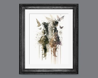 Moody Summer Fairy Watercolor | Grunge Summer Art | PRINTABLE Download BlackRoseDigitals | AR 2:3