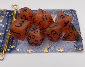Halloween Vibes Translucent Orange Resin Dice Set | Gothic DnD Dice