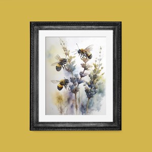 Stimmungsvolle Frühlingsbiene Malerei | Aquarell Frühling Kunst | DRUCKBARE Download BlackRoseDigitals | AR 2:3