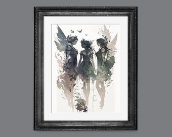 Moody Summer Fairy Watercolor | Grunge Summer Art | PRINTABLE Download BlackRoseDigitals | AR 2:3