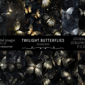Twilight Butterflies, digitales Papier mit nahtloser Muster, für Scrapbook Papier, für Junk Journals, Fantasy, sofortiger Download