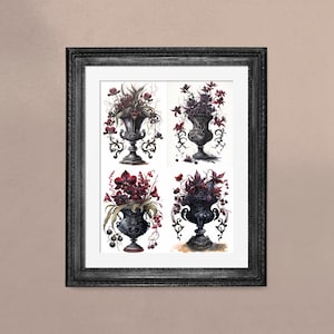 4 Digital Gothic Orchid Prints, Gothic Wall Art, Botanical Prints, Floral Prints, Floral Wall Art, Set of 4 Prints, Large Wall Art, Wall Art