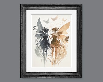 Moody Summer Fairy Watercolor | Grunge Summer Art | PRINTABLE Download BlackRoseDigitals | AR 2:3