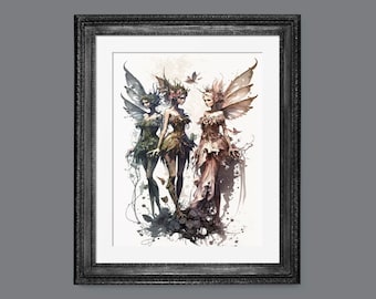 Moody Summer Fairy Watercolor | Grunge Summer Art | PRINTABLE Download BlackRoseDigitals | AR 2:3