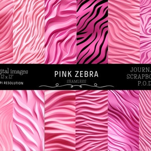 Papel digital Pink Zebra Stripe, padrão contínuo, papéis de scrapbook com aparência em relevo, planos de fundo de diários, arte moderna, download instantâneo