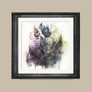 Moody Abstract Floral Watercolor | Grunge Wall Art | PRINTABLE Download BlackRoseDigitals | AR 1:1