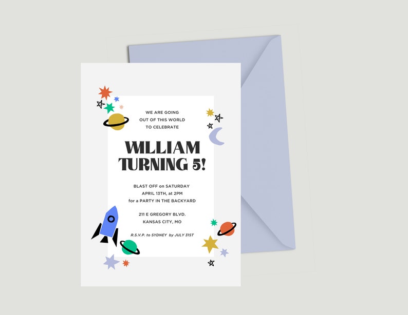 Out of this World Space Birthday Digital Invite Template image 1