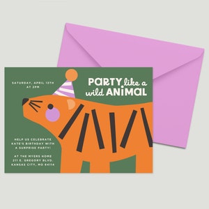 Party Like a Wild Animal Tiger Digital Invite Template image 1