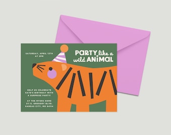 Party Like a Wild Animal Tiger Digital Invite Template