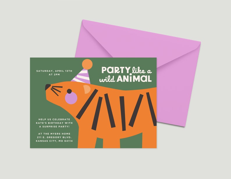 Party Like a Wild Animal Tiger Digital Invite Template image 1