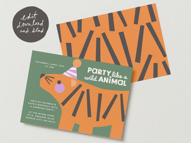 Party Like a Wild Animal Tiger Digital Invite Template image 3