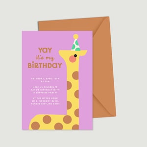 Yay It&#39;s My Birthday Giraffe Digital Invite Template