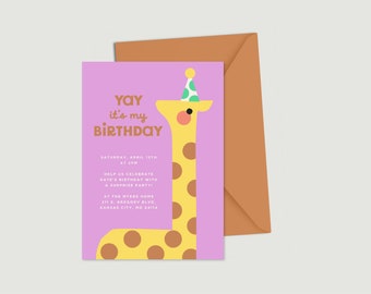 Yay It&#39;s My Birthday Giraffe Digital Invite Template