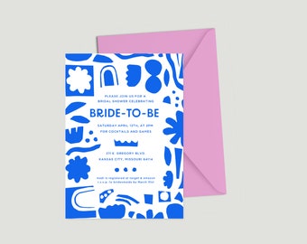 Cobalt Cut Paper Floral Bridal Shower Digital Invite Template