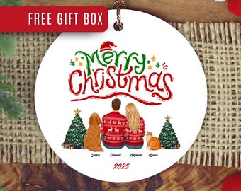 Personalized Family Pet Ornament, Family of 4 Christmas Ornament Christmas Gift Pet Keepsake Custom Dog Christmas Ornament Cat Xmas Ornament