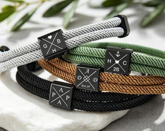 Personalized Dad Bracelet: Engraved Initial Braided Rope Jewelry Father's Day Gifts