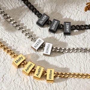 Custom Men Necklace With Family Name,Peronslized Name Bead Chain Necklace,Dad Necklace from Daughter,Kids Name Necklace,Dad Christmas Gifts