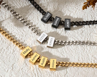 Collana da uomo personalizzata con nome di famiglia, collana con catena di perline e nome personalizzato, collana per papà dalla figlia, collana con nome per bambini, regalo per la festa del papà