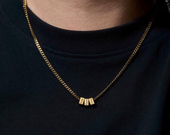 Custom Men Necklace With Family Name, Name Bead Chain Necklace For Men Gifts For Father, Dad Necklace from Daughter, Father's Day