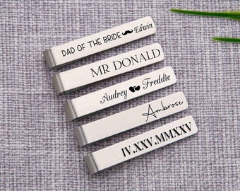 Alfiler de corbata personalizado, alfiler de corbata personalizado, alfiler de corbata plateado, alfiler de corbata para padrinos de boda, alfiler de corbata grabado, alfiler de corbata con nombre para él, alfiler de corbata para hombre, regalo para papá