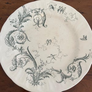 Antique French Ironstone Dessert Plate Gien Rinceaux model in green Terre de fer